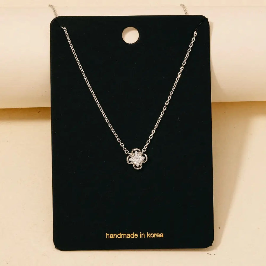 Cz Cluster Clover Pendant Necklace