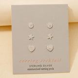 Sterling Silver Pave Star/Heart Stud Earring Set