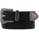 Floral Embossed Buckle Western Belt