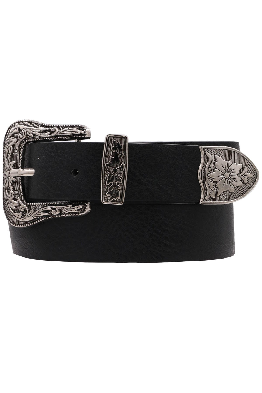 Floral Embossed Buckle Western Belt