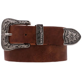 Floral Embossed Buckle Western Belt