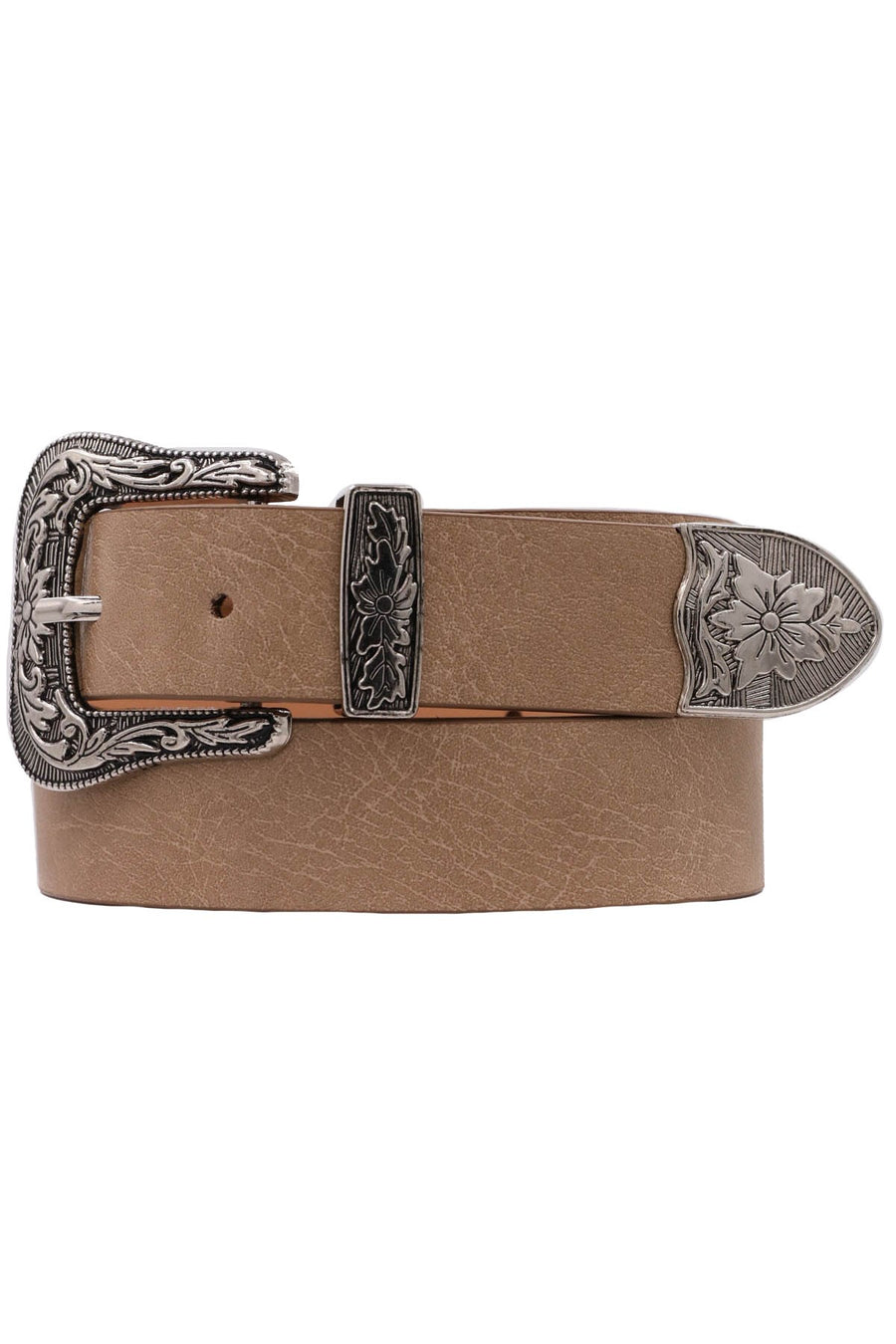 Floral Embossed Buckle Western Belt