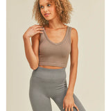 Cropped Seamless Ribbed V Neck Tank