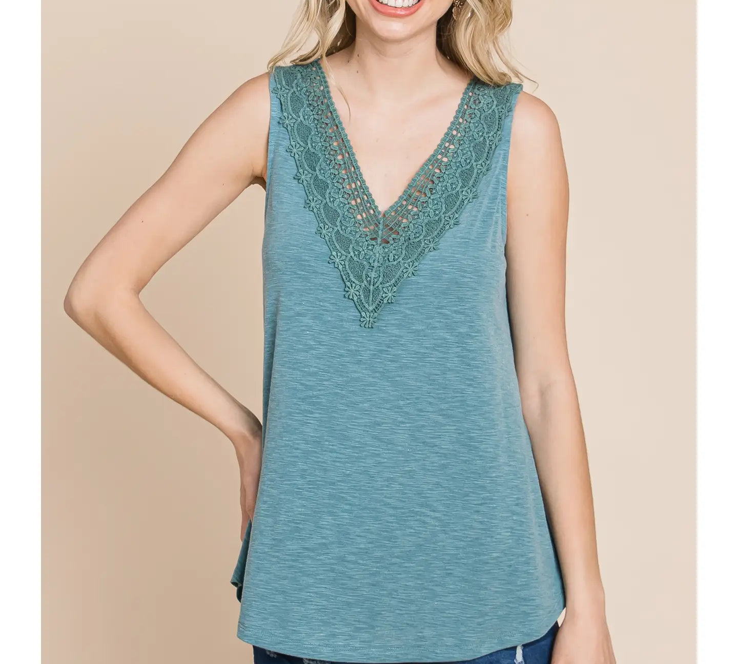Plus Lace Neckline Tank Top