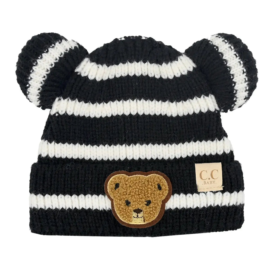 CC Baby Striped Teddy Bear Beanie