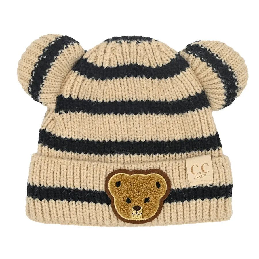 CC Baby Striped Teddy Bear Beanie