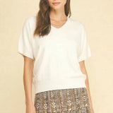 V-Neck Short Sleeve Knit Sweater