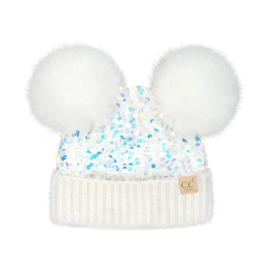 CC Baby Cluster Sequin Double Pom Beanie