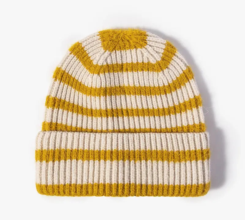 Striped Beanie Cuff Knit Hat