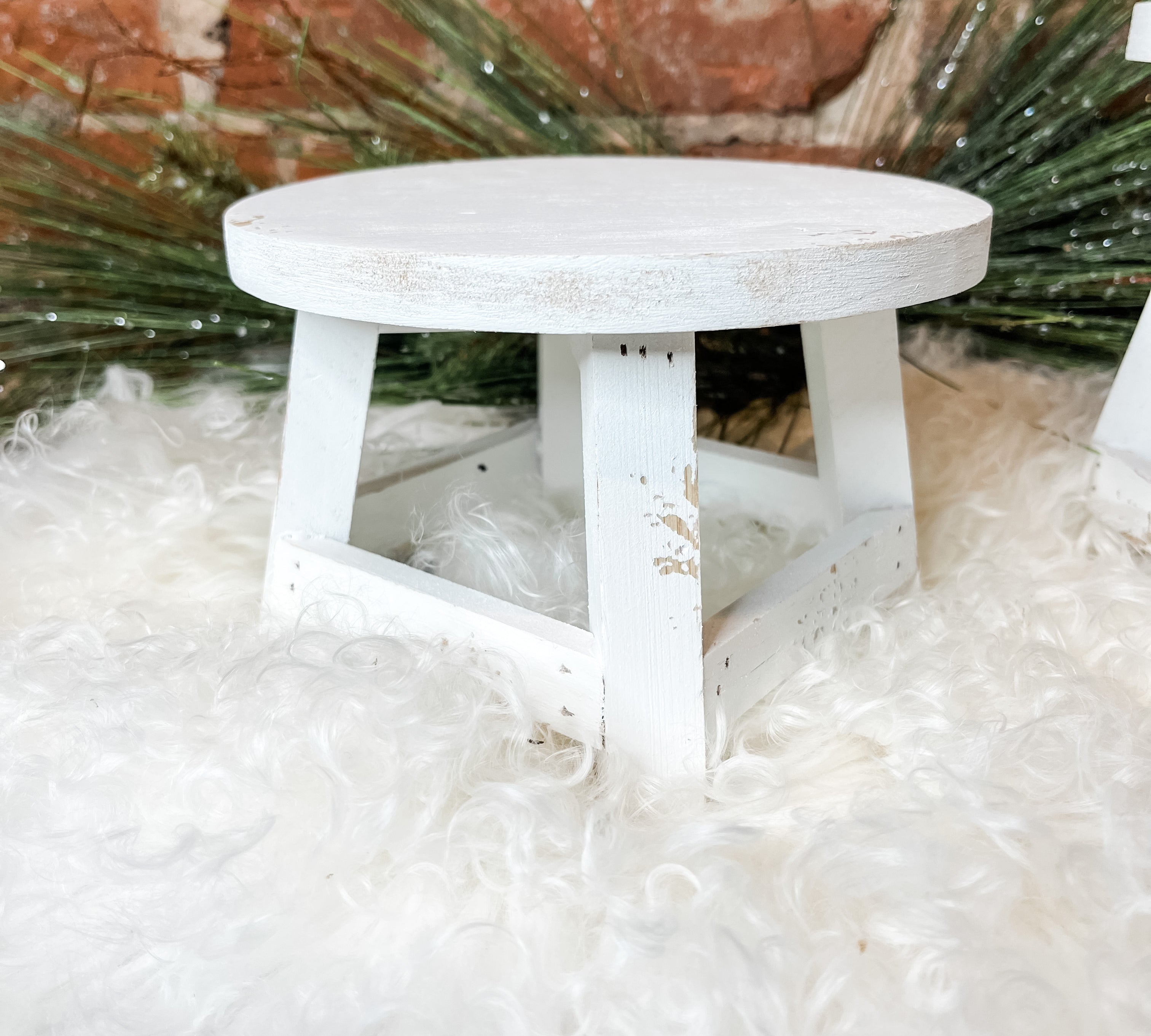 White Wood Distressed Stool Risers