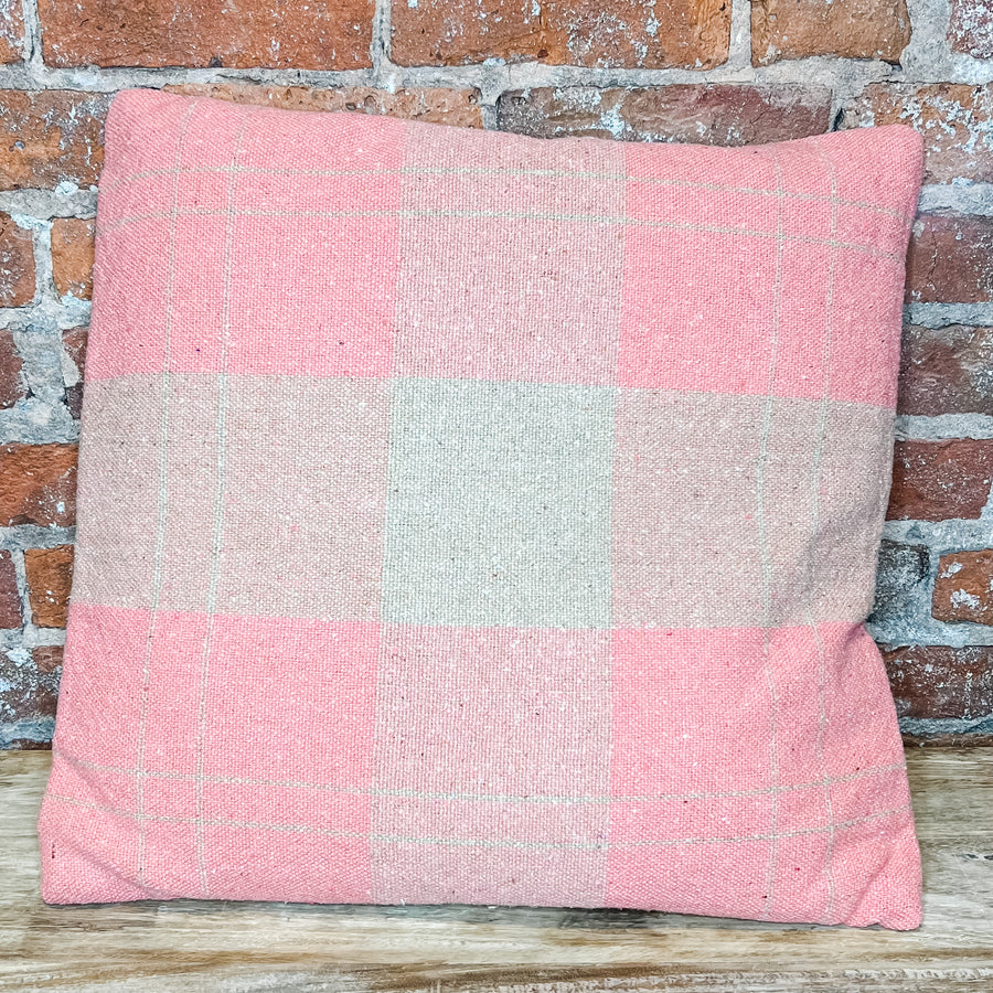 Pink Recycled Cotton Blend Plaid Pillow 20”