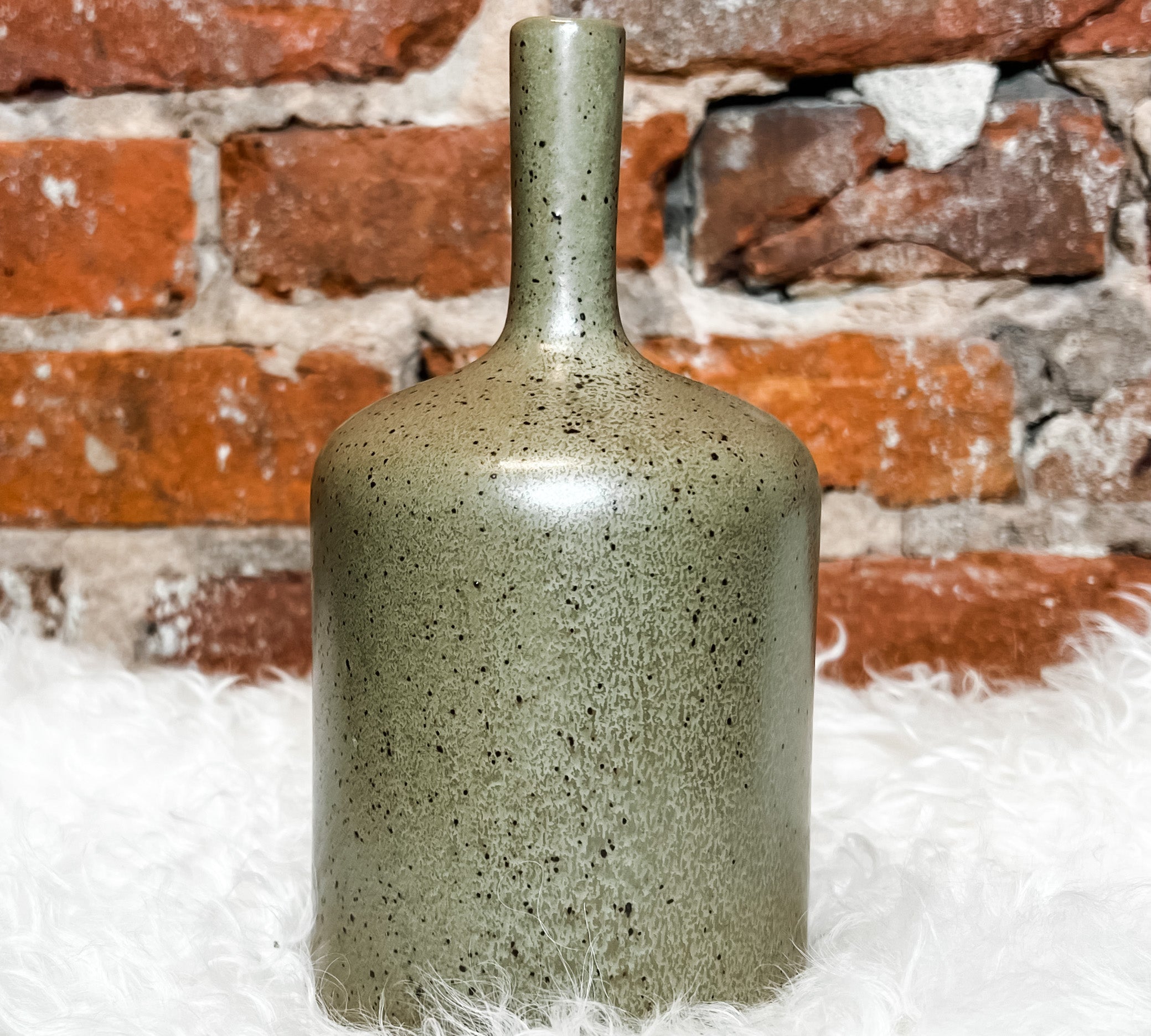 Brown Reactive Glaze Stoneware Vase w/ Skinny Neck