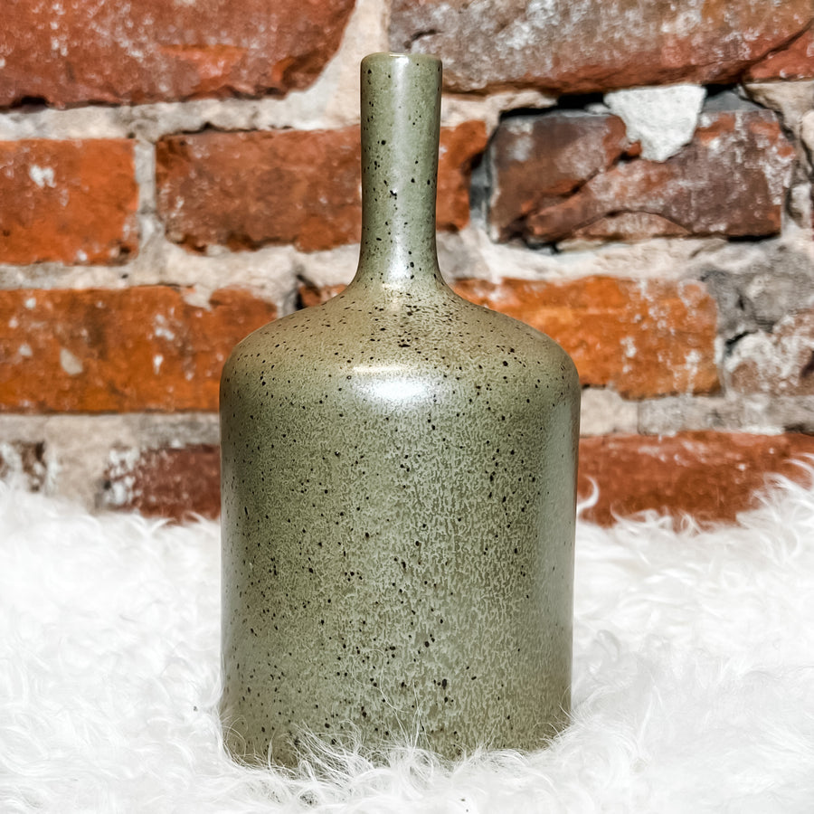 Brown Reactive Glaze Stoneware Vase w/ Skinny Neck