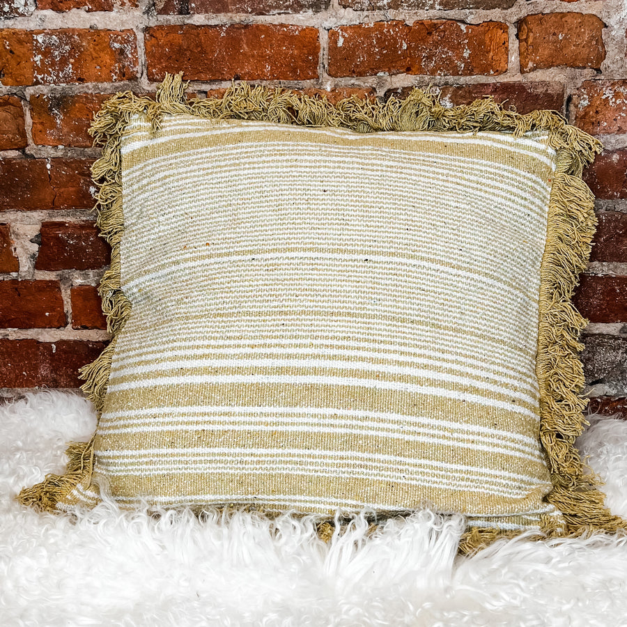 Cream/Yellow Recycled Cotton Pillow w/ Fringe 20”