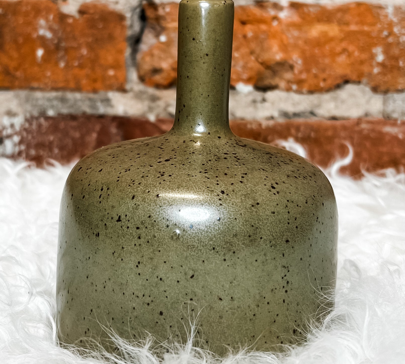 Brown Reactive Glaze Stoneware Vase w/ Skinny Neck