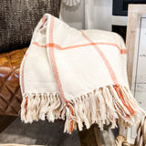 Cream & Rust Grid Cotton Throw 60”x50”