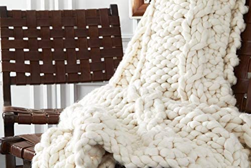 Cream Hand Braided Throw Blanket 64in