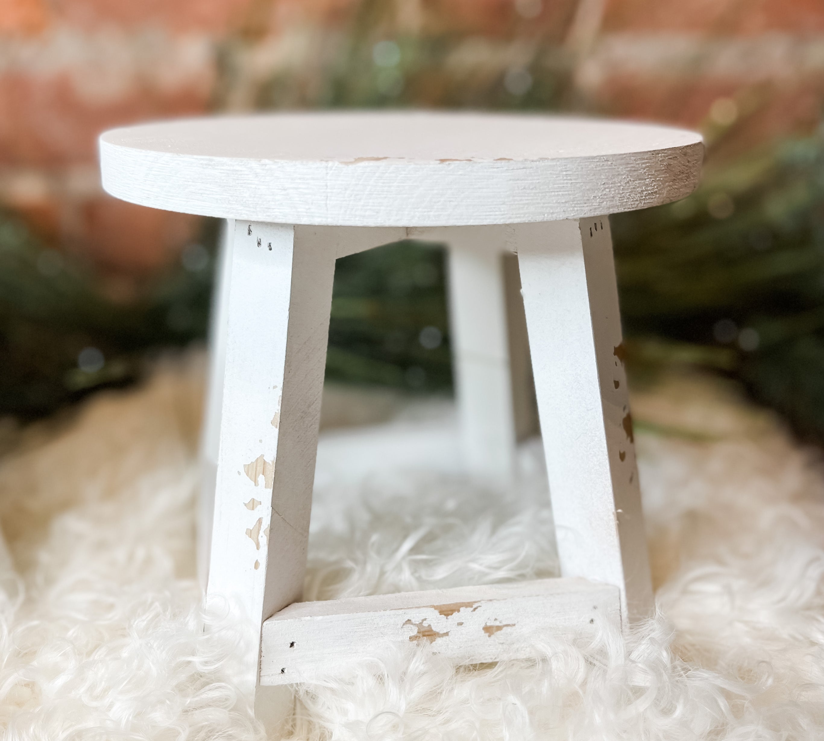 White Wood Distressed Stool Risers