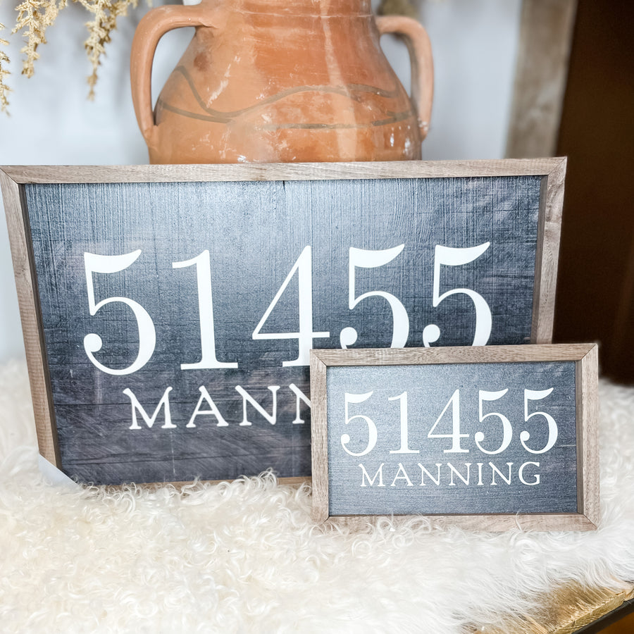 Manning Zip Black Wood Sign