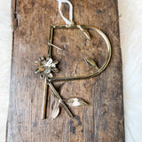Metal Letter Orn w/ Flowers & Leaves 5.5”