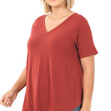 Plus V-Neck Round Hem Top