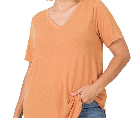 Plus V-Neck Round Hem Top