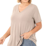Plus V-Neck Round Hem Top
