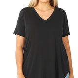 Plus V-Neck Round Hem Top