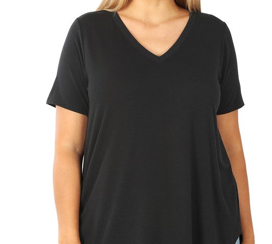 Plus V-Neck Round Hem Top