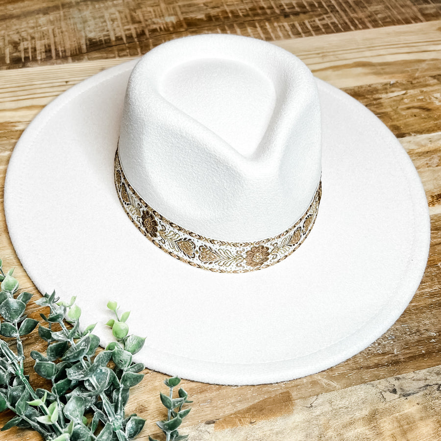 Embroidered Strap Wide Brim Hat