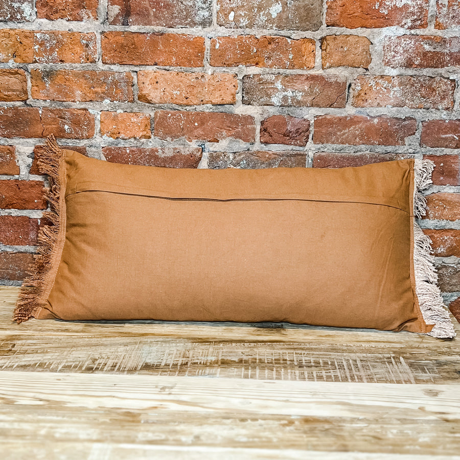 Pink/Rust Cotton Lumbar Pillow 28x14”