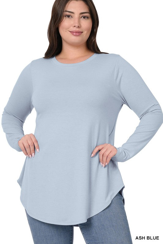 Plus Round Neck Round Hem Long Sleeve