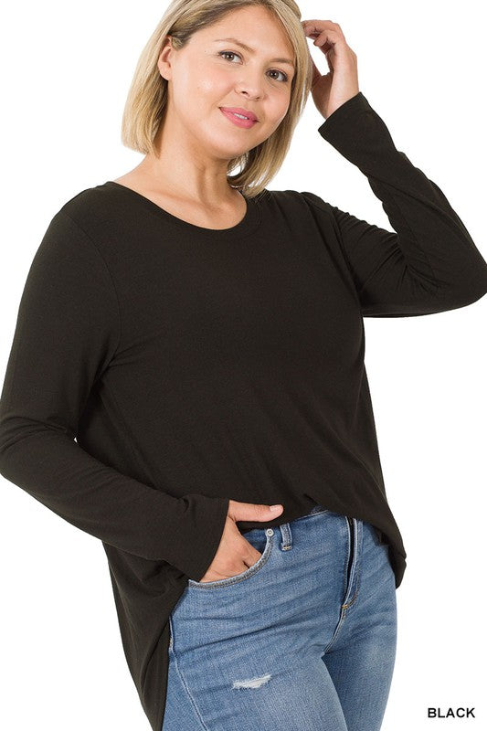 Plus Round Neck Round Hem Long Sleeve