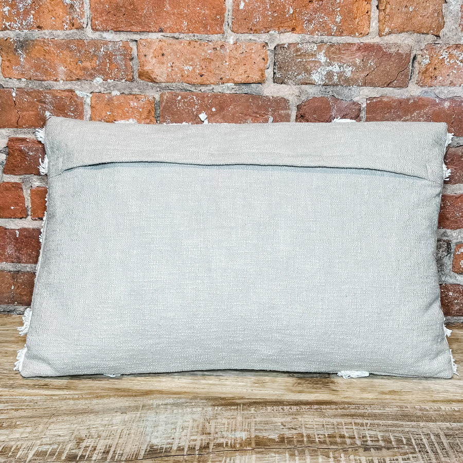 Woven Lumbar Pillow w/ Cream Tufted Design 24x16”
