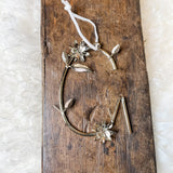 Metal Letter Orn w/ Flowers & Leaves 5.5”