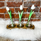 Bud Vases on Wood Tray 11.75"
