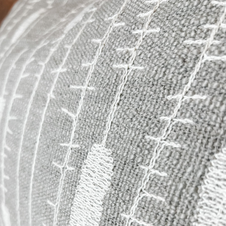 Grey/Cream Cotton Lumbar Pillow w/Embroidery 24x16”