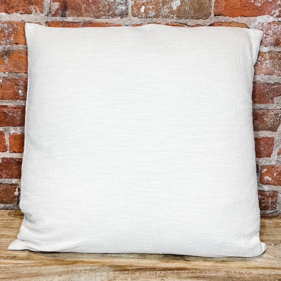 Beige Cotton Jacquard Pillow w/ Fern Pattern 24”