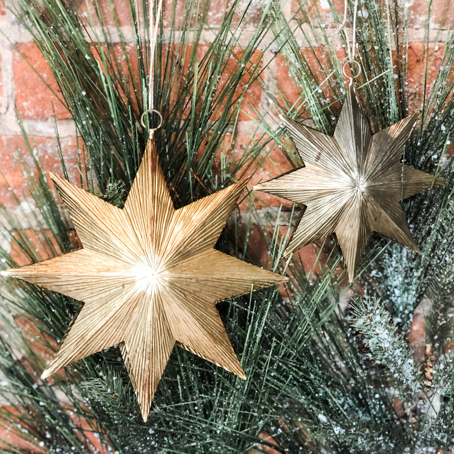 Two Sided Embossed Brass Metal Star Orn