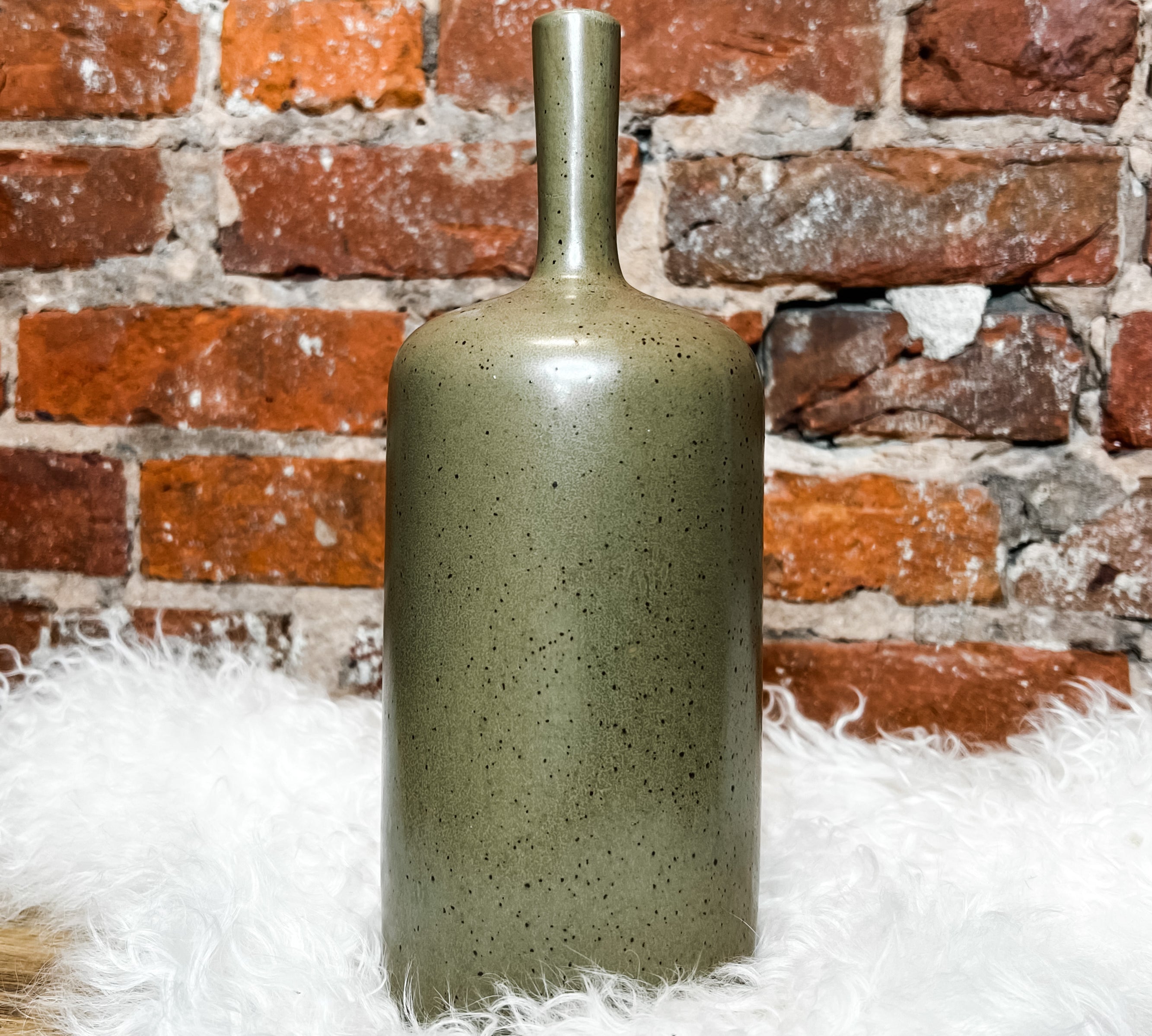 Brown Reactive Glaze Stoneware Vase w/ Skinny Neck