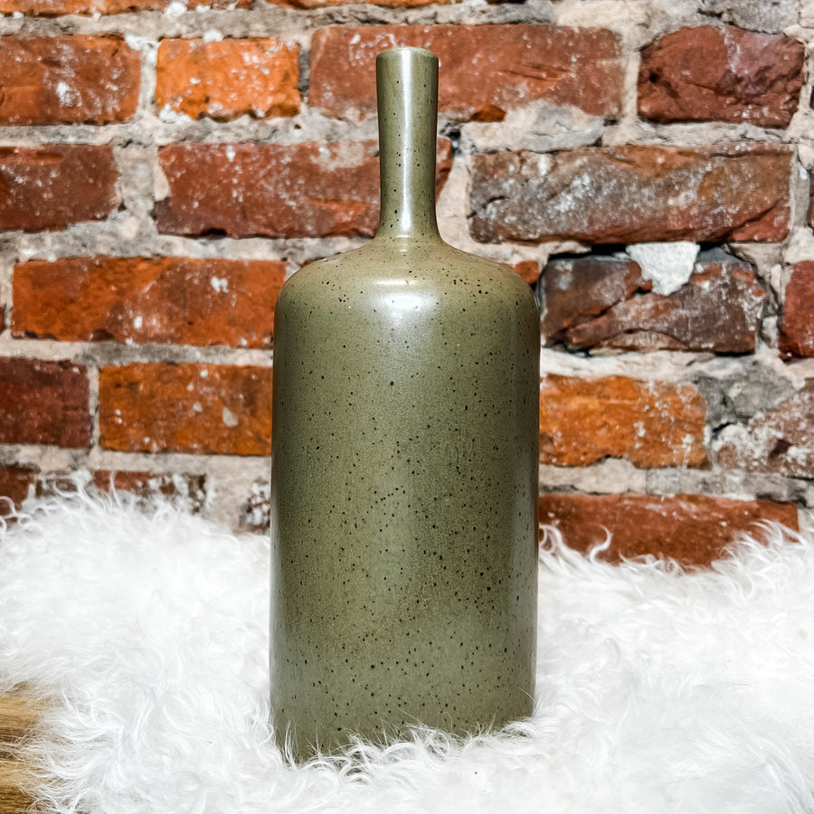 Brown Reactive Glaze Stoneware Vase w/ Skinny Neck