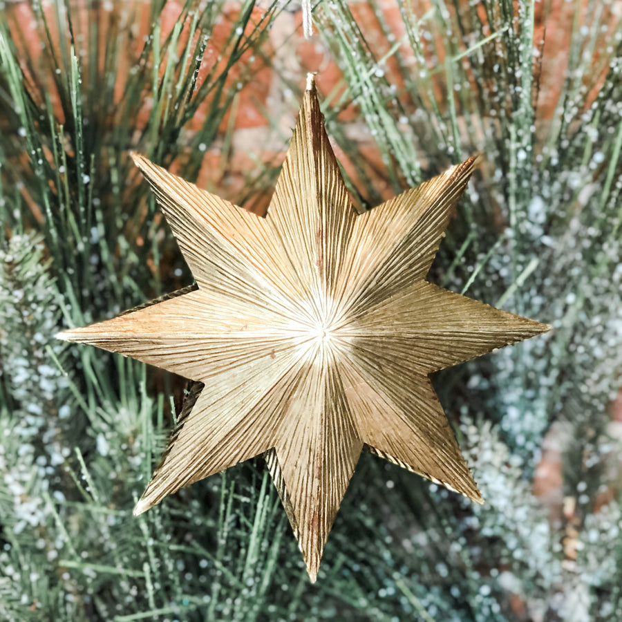 Two Sided Embossed Brass Metal Star Orn