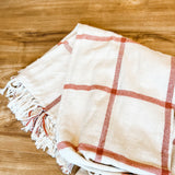 Cream & Rust Grid Cotton Throw 60”x50”