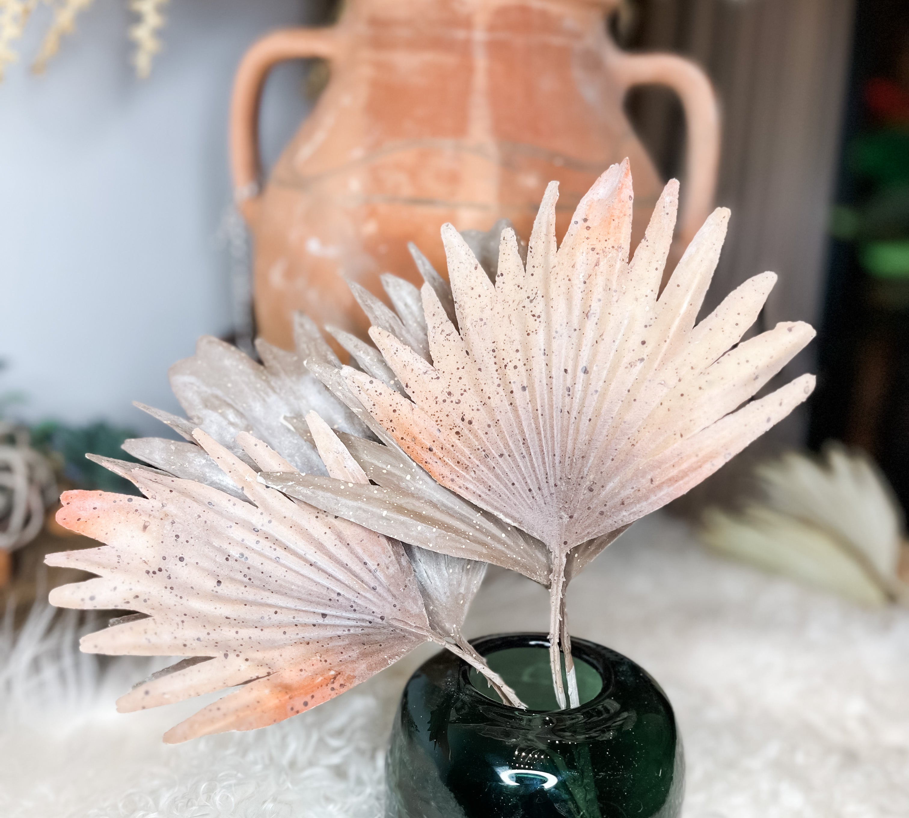 Bleached Palm Bush 15.5”