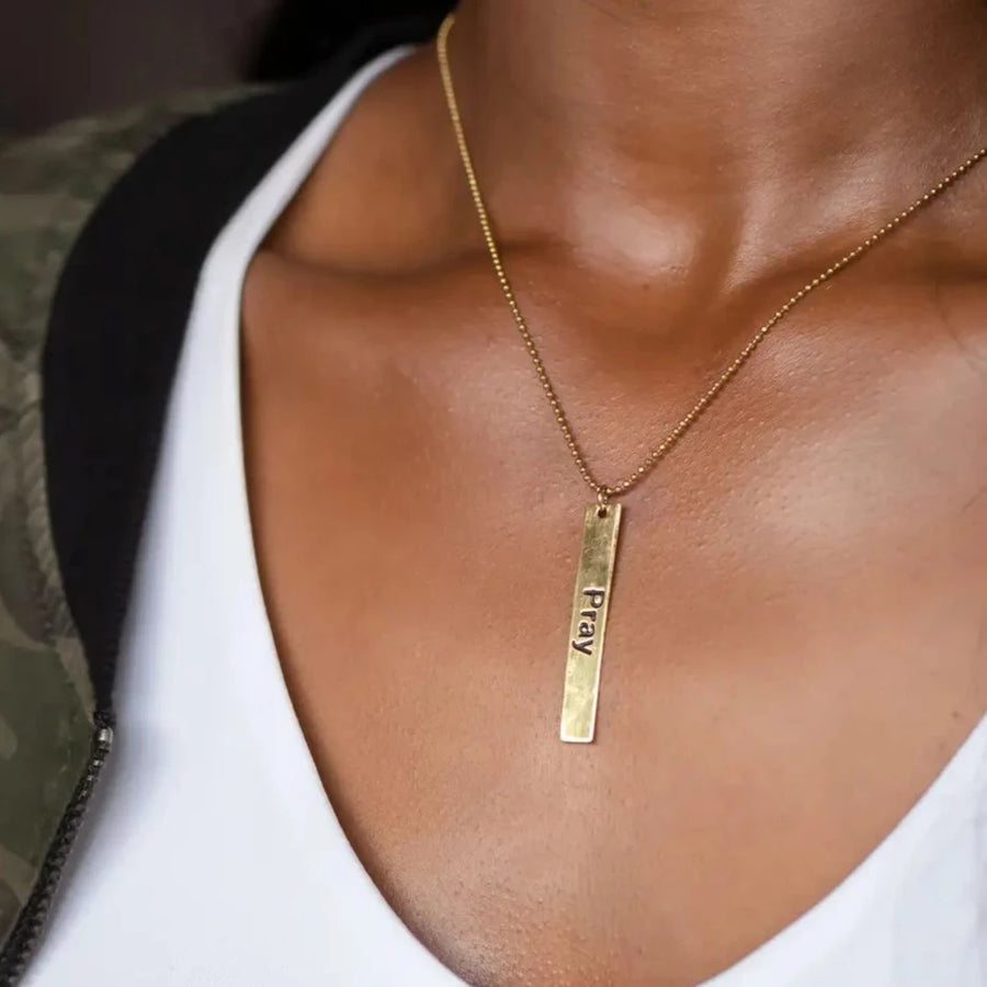 Gold Pray Pendant Necklace