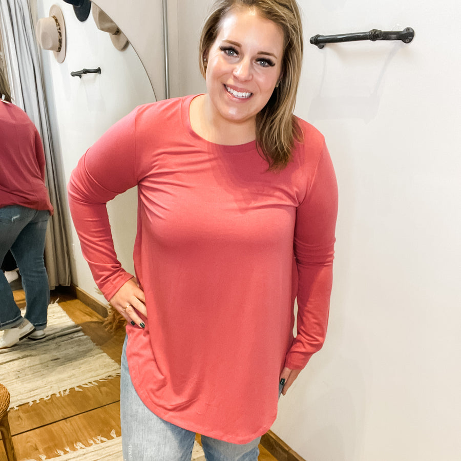 Plus Round Neck Round Hem Long Sleeve