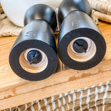 Black Rubber Wood Salt& Pepper Shakers w/ Leather handle - MarketPlaceManning