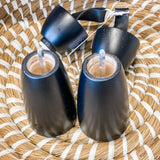 Black Rubber Wood Salt& Pepper Shakers w/ Leather handle - MarketPlaceManning