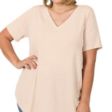 Plus V-Neck Round Hem Top