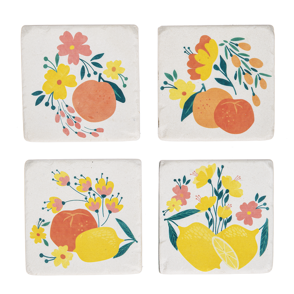 Resin Fruit & Flower Coaster Set of 4